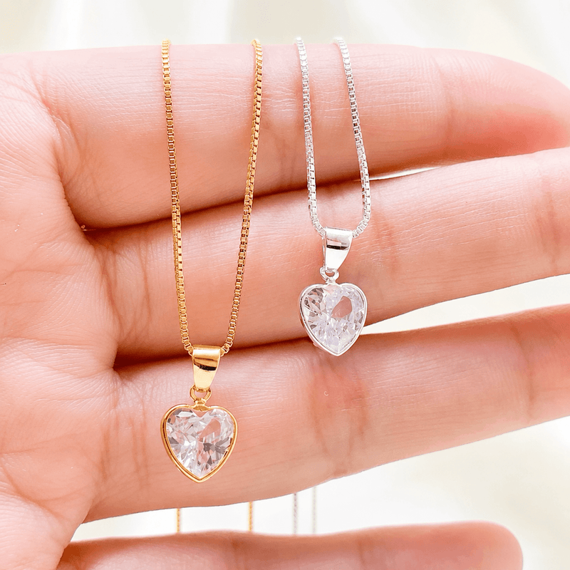 Colar Ponto de luz Pingente coração Gotinha Redondinho Folheado A Ouro 18k e Prata925