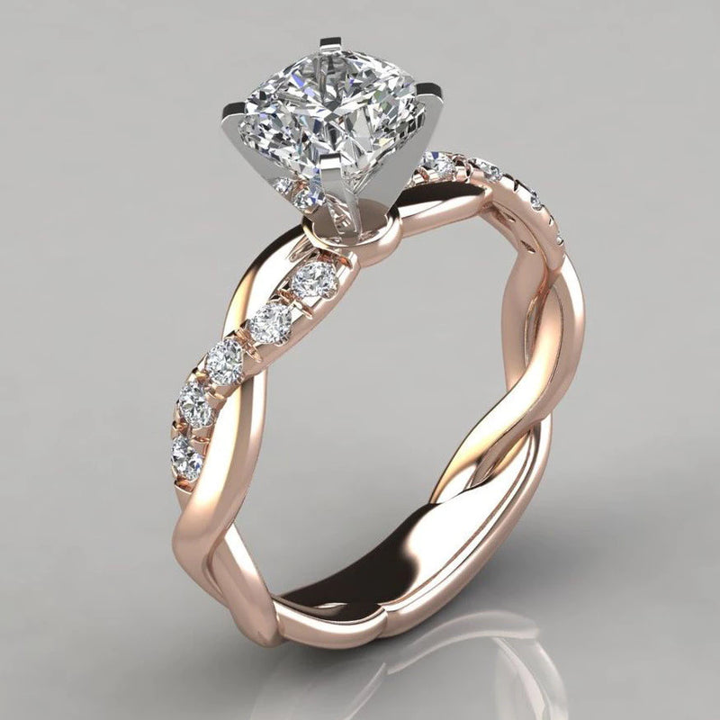 Liga Nova 18K Rosa Banhado A Ouro Princesa Corte Anel De Diamante Cruzado De Noivado
