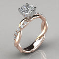 Liga Nova 18K Rosa Banhado A Ouro Princesa Corte Anel De Diamante Cruzado De Noivado